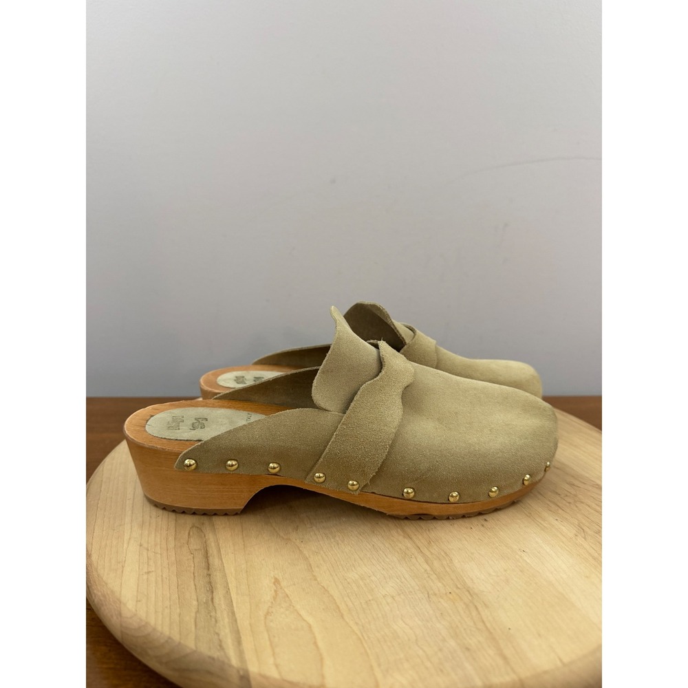 MA '91 Suede Wooden Clogs Womens 40 US 10 Beige Studded Italian Boho Mules Italy